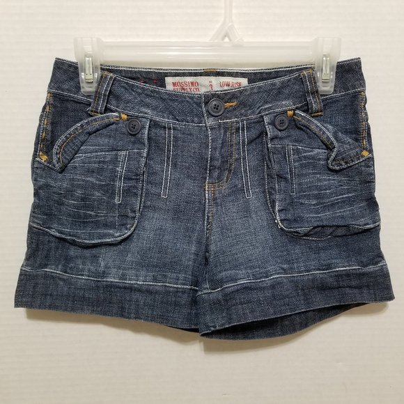 Mossimo Supply Co. shorts 3 low rise jean denim pockets whiskered stretch Y2K - Picture 1 of 16